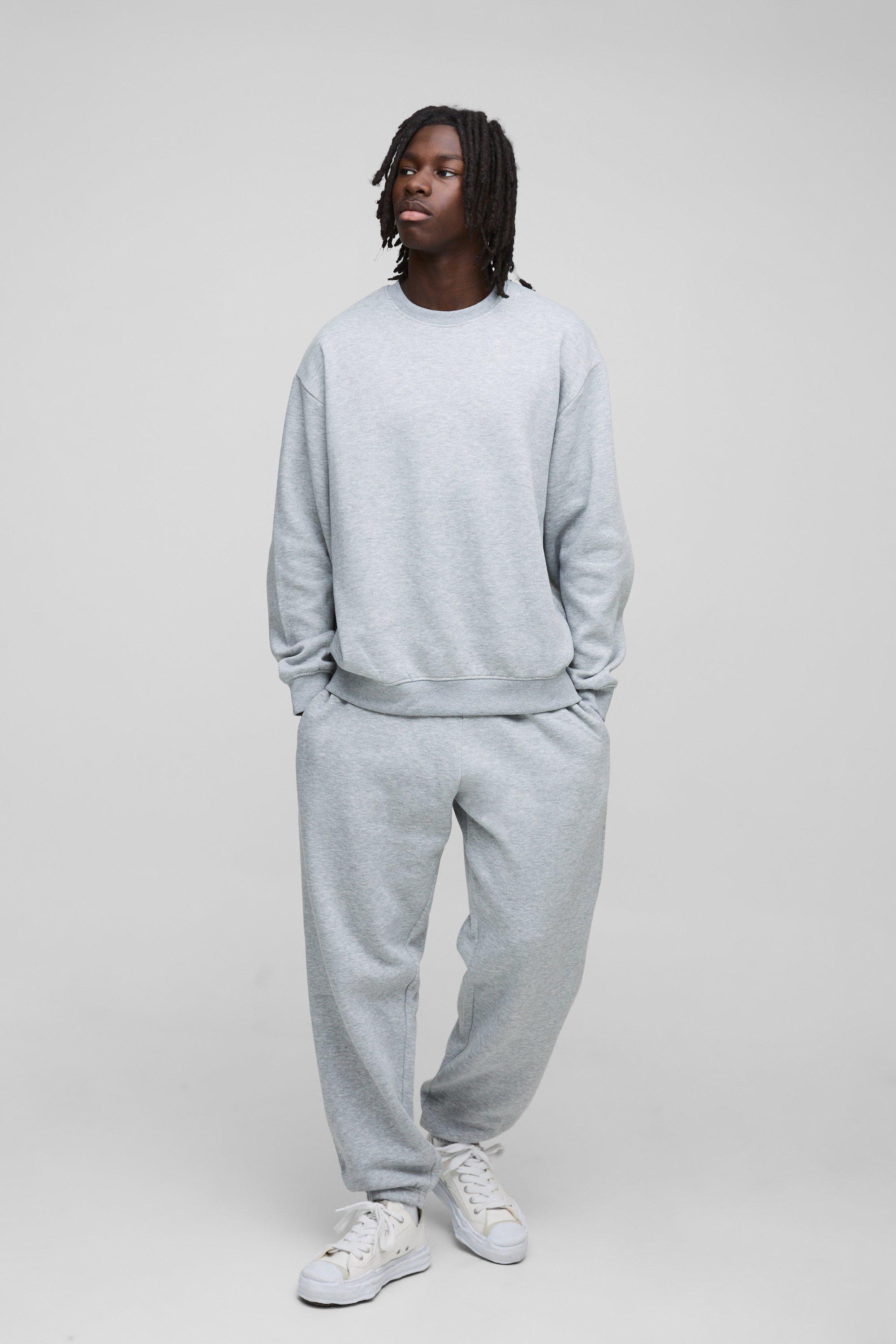 Mens Grey Oversized Sweatshirt Tracksuit, Grey